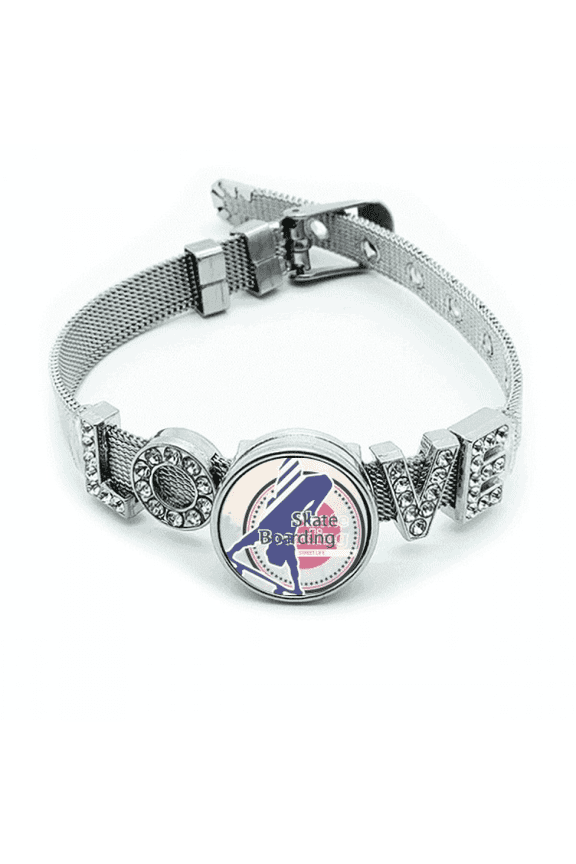 Sport Skate Boarding Watercolor Illustration Bracelet Wristband Crystal Love Adjustable Bangle