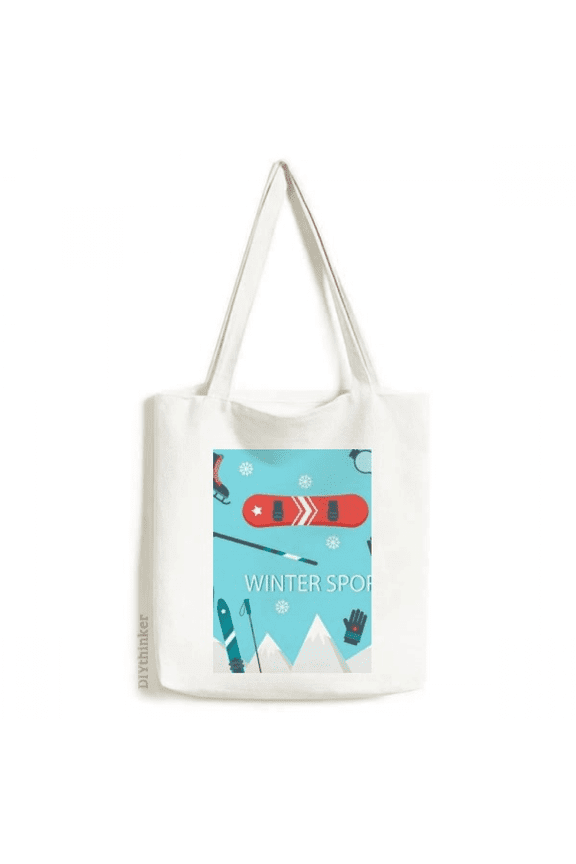 Sport Ski Equipment Cartoon Illustration Tote Canvas Bag Shopping Satchel Casual Handbag