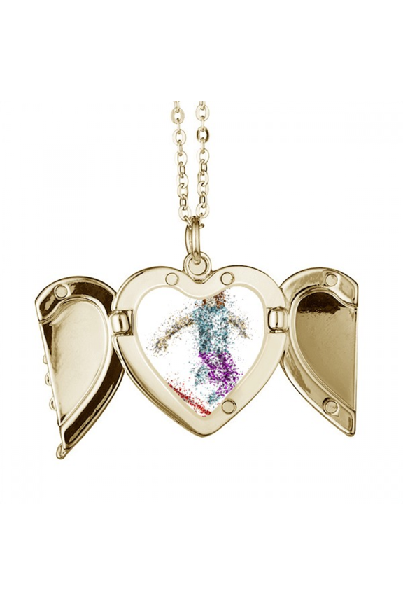 Sport Skiing Skis Cartoon Style Illustration Folded Wings Peach Heart Pendant Necklace