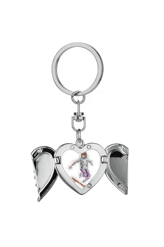 Sport Skiing Skis Cartoon Style Illustration Heart Angel Wing Key Chain Holder