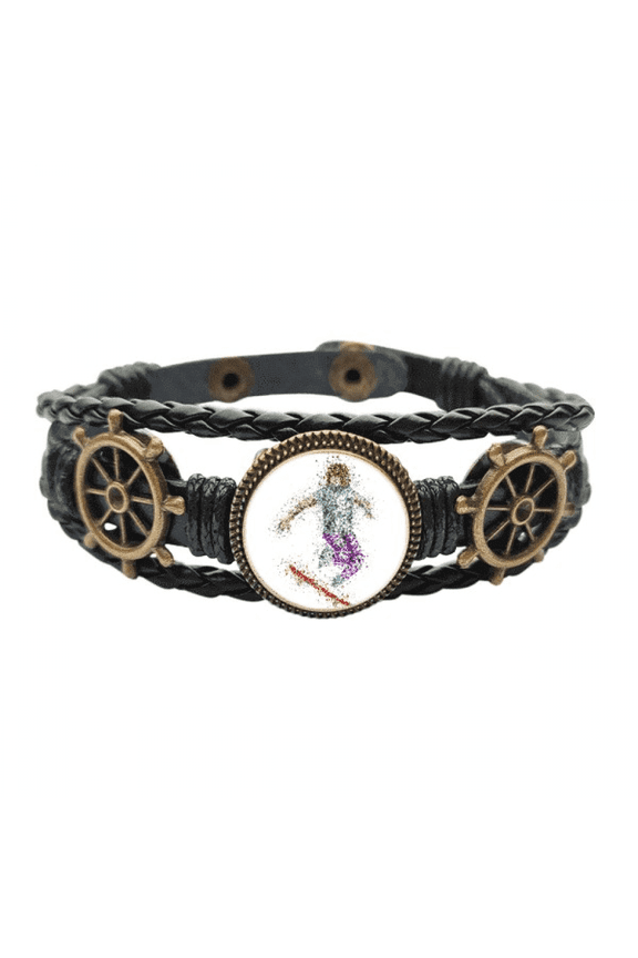 Sport Skiing Skis Cartoon Style Illustration Leather Braided Ocean Bracelet Wristband