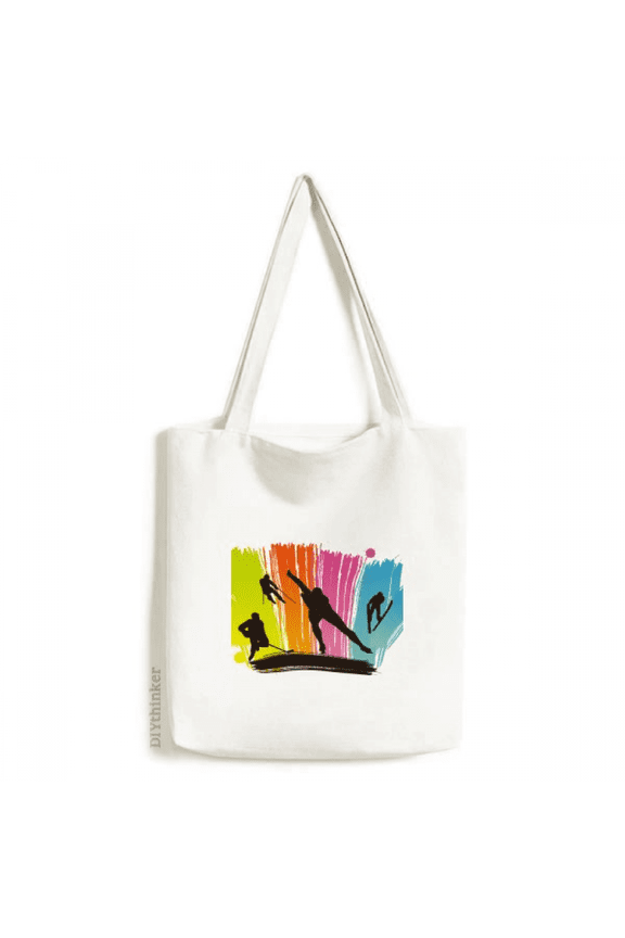 Sport Skiing Skis Graffiti Illustration Tote Canvas Bag Shopping Satchel Casual Handbag