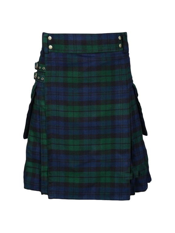 Sport Skirt Mens Scottish Tartan Kilt Casual Plaid Pleated Festival Short Skirts for Boys Green S