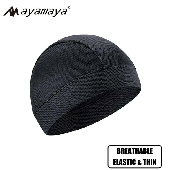 Sport Skull Beanie Cap, AYAMAYA Quick Dry Lightweight Beanie Hat, Summer Cycling Running Helmet Liner, Sweatproof Breathable Sleep Caps(Black)