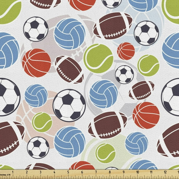 Ambesonne Sport Fabric by the Yard Upholstery, Basketball and Football, 3 Yards, Multicolor