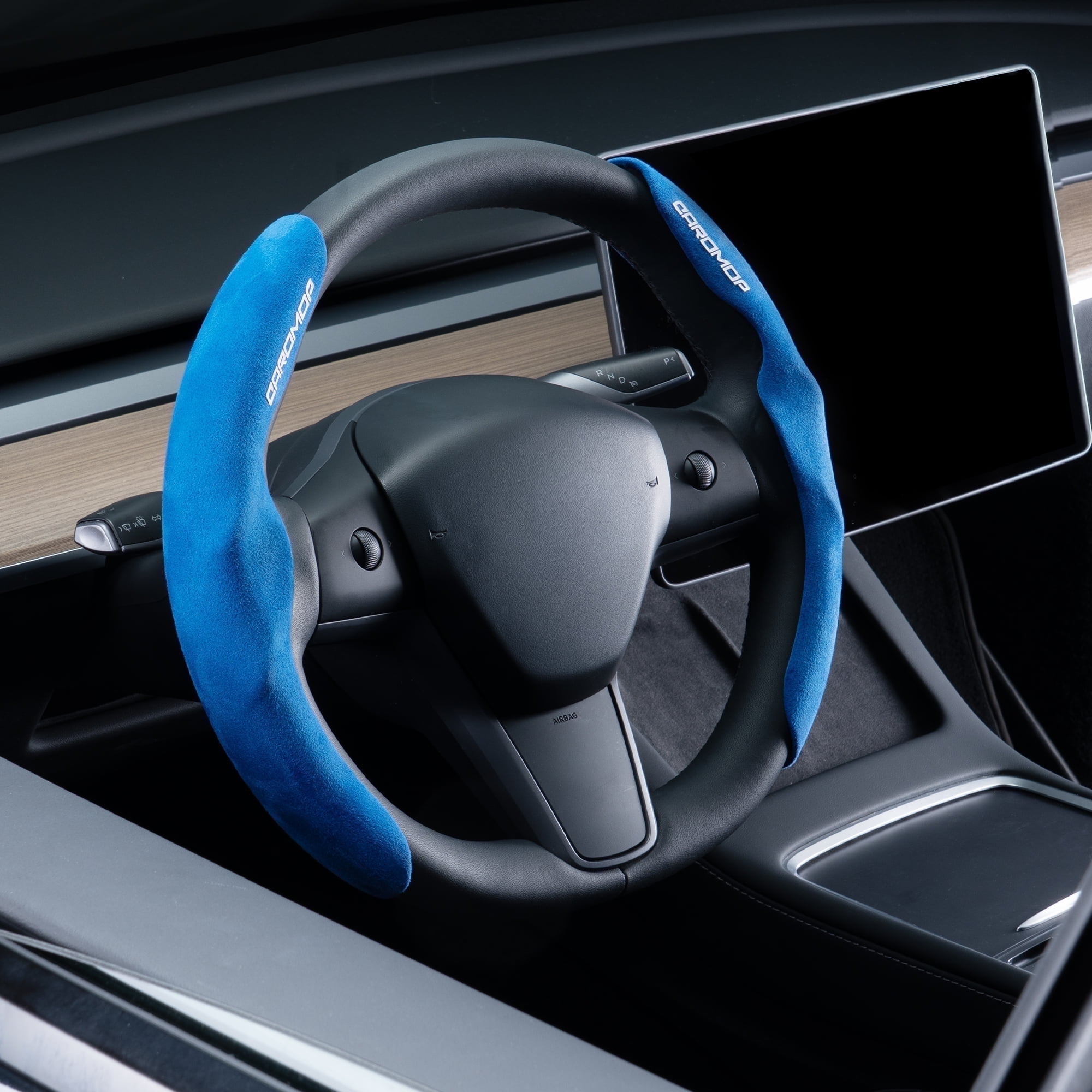 Caromop Suede Steering Wheel Cover, 14.5-15 in, Non-Slip, 2 pack, Blue