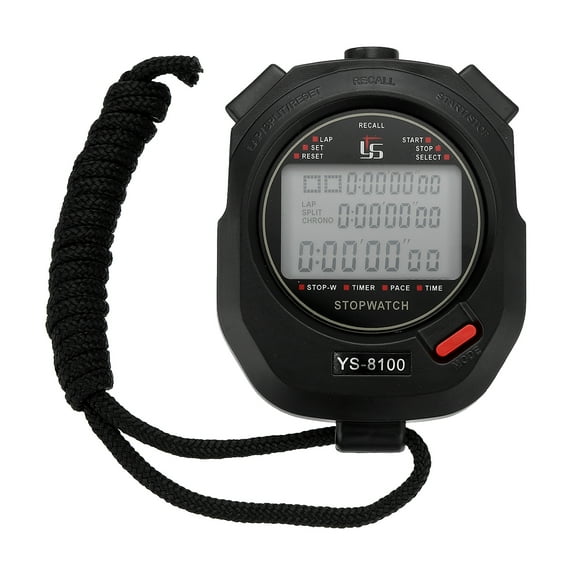 Sport Stopwatch Timer 100 Lap Memory 0.01 Second Timing Stop Watch Alarm Clock for Coach Black