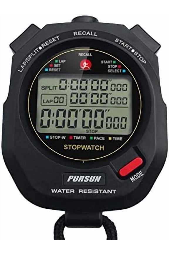 Sport Stopwatch Timer with 100X2laps Split Memory/0.001second Timing,Professional Recall Stop Watch Large Display Alarm Clock Multifunctional for Coach Referee Swimming Running Marathon Competition