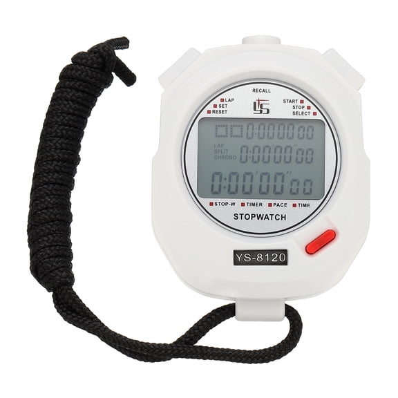 Sport Stopwatch Timer 120 Lap Memory 0.01 Second Timing Stop Watch Alarm Clock for Coach White