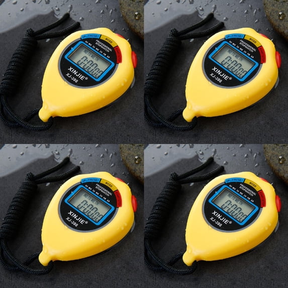 Sport Stopwatch Timer 4 Pack Multi Function, Large Display Electronic Digital Stopwatch with Date and Alarm, Timer for Fitness Coaches Referees and Sports Training, Sports Training Aids, Yellow