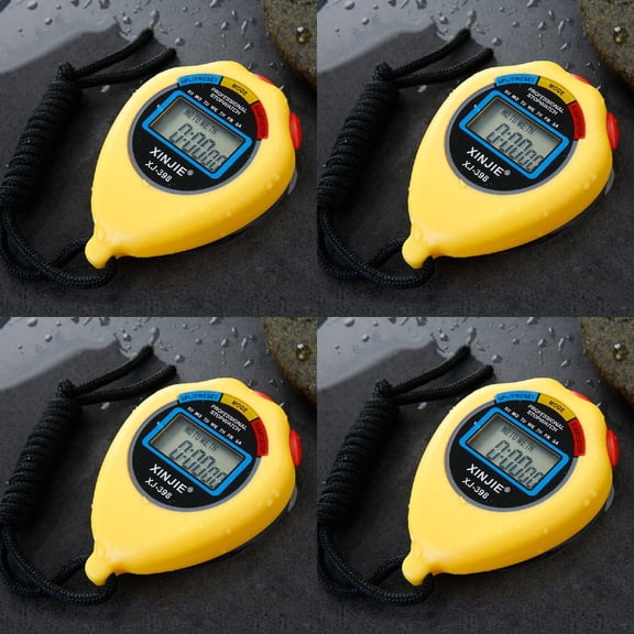Sport Stopwatch Timer 4 Pack Multi Function, Large Display Electronic Digital Stopwatch with Date and Alarm, Timer for Fitness Coaches Referees and Sports Training, Sports Training Aids, Yellow