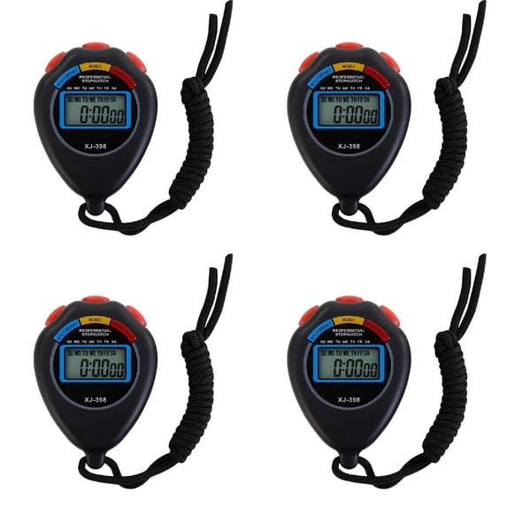 Sport Stopwatch Timer 4 Pack Multi Function, Large Display Electronic Digital Stopwatch with Date and Alarm, Timer for Fitness Coaches Referees and Sports Training, Sports Training Aids, Black