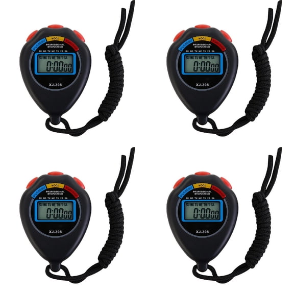 Sport Stopwatch Timer 4 Pack Multi Function, Large Display Electronic Digital Stopwatch with Date and Alarm, Timer for Fitness Coaches Referees and Sports Training, Sports Training Aids, Black