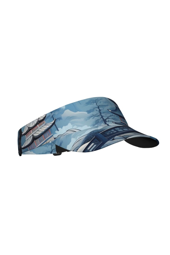 Sport Sun Visor Hats Adjustable Summer Empty Top Cap for Women Men , Chinese Style Powder Chinoiserie Toile Blue