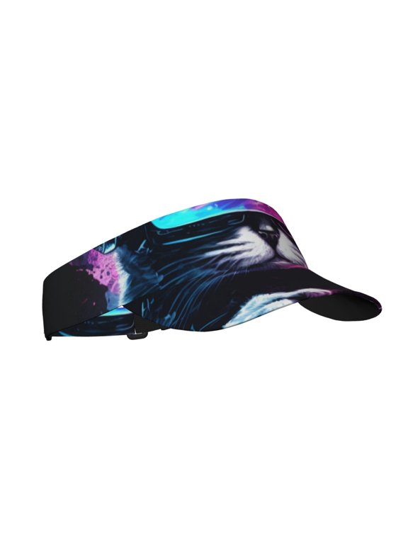 Sport Sun Visor Hats Adjustable Summer Empty Top Cap for Women Men , Galaxy Cat Play Games Funny