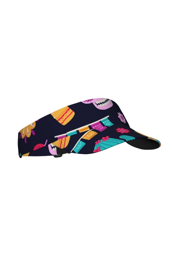 Sport Sun Visor Hats Adjustable Summer Empty Top Cap for Women Men , Skull Day Dead Mexican Flower