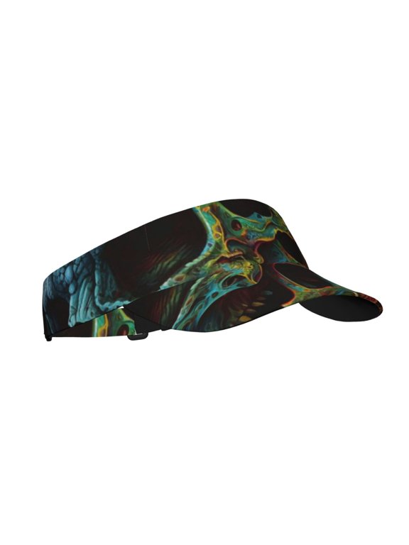 Sport Sun Visor Hats Adjustable Summer Empty Top Cap for Women Men , Skull Dragon Death Psychedelic Vintage