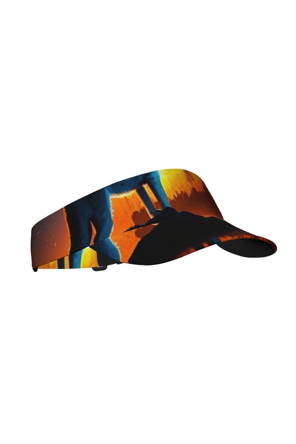 Sport Sun Visor Hats Adjustable Summer Empty Top Cap for Women Men , Wolf Howling Night Moon River