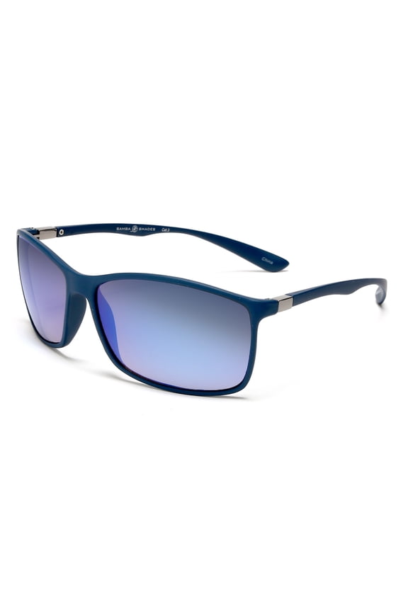 Sport Sunglasses Flex Blue Rubber With Blue Mirror Lens - Blue