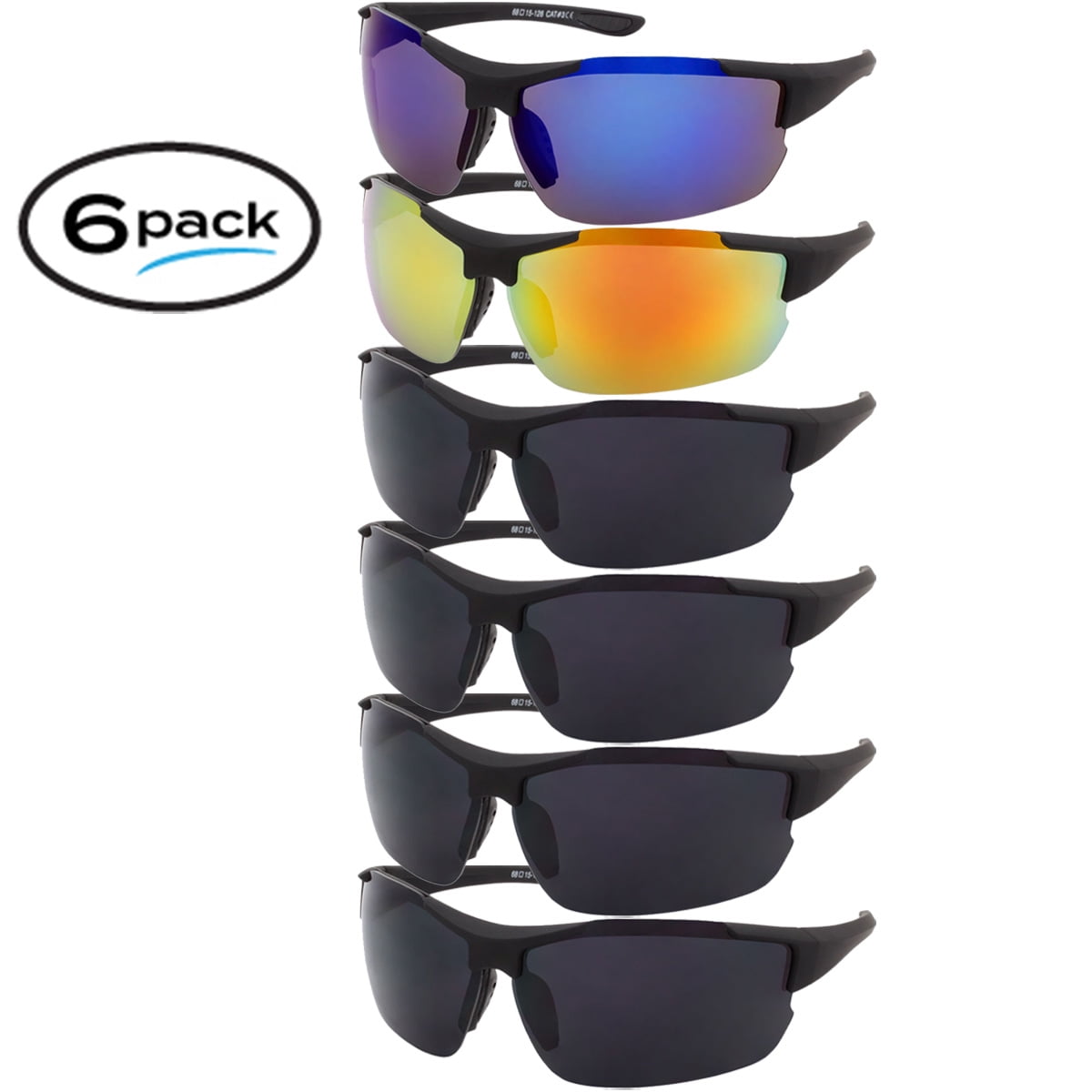 Sport Sunglasses Mens Semi Rimless 6 Pack Color Mirror Fishing Cycling Wrap  Glasses 