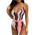 thumbnail image 1 of Sport Swimsuits for Womens Monokini Scoop Neck One Piece Swimwear Sexy Tie Back Bathing Suits with Belt, 1 of 5