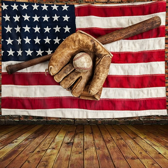 Sport Tapestry Baseball Glove and Bat Tapestry Wall Hanging, Vintage Sports MLB Baseball Tapestry Patriotic USA American Flag Wall Tapestry for Bedroom Living Room Dorm Party Wall Decor,60(W)x40(H) IN
