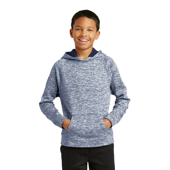 Sport Tek 1148335 Youth PosiCharge Electric Heather Fleece Hooded Pullover in True Navy for YST225 - Extra Large