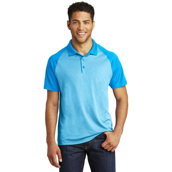 Sport Tek 1232453 PosiCharge RacerMesh Raglan Heather Block Polo for ST641, Pond Blue Heather & Pond Blue - 4XL