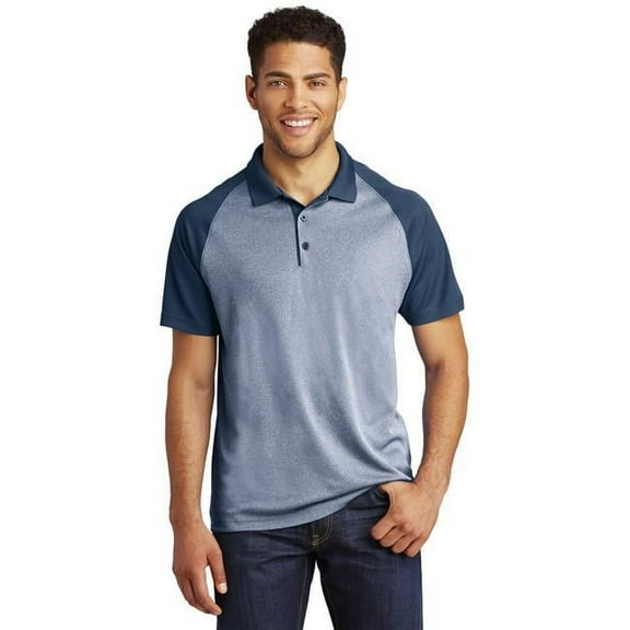 Sport Tek 1232482 PosiCharge RacerMesh Raglan Heather Block Polo for ST641, True Navy Heather & True Navy - 3XL