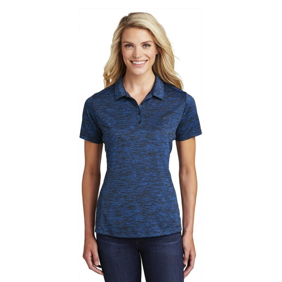 Sport Tek Adult Female Women Electric Heather Polo Dk Royal-Blk E Large