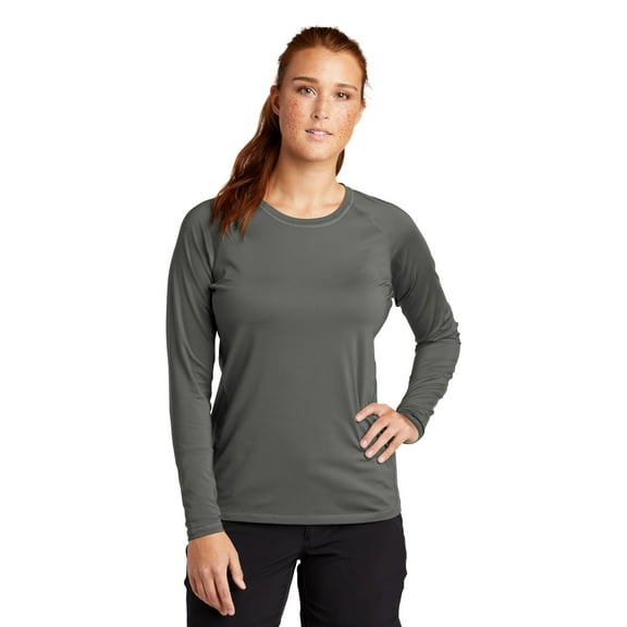 Sport Tek Adult Female Women Plain Long Sleeves T-Shirt Dark Smoke Gry Small
