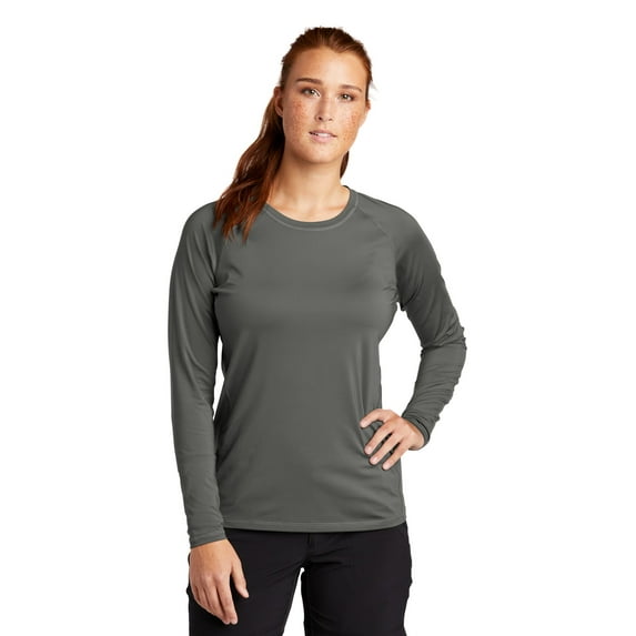 Sport Tek Adult Female Women Plain Long Sleeves T-Shirt Dark Smoke Gry Small