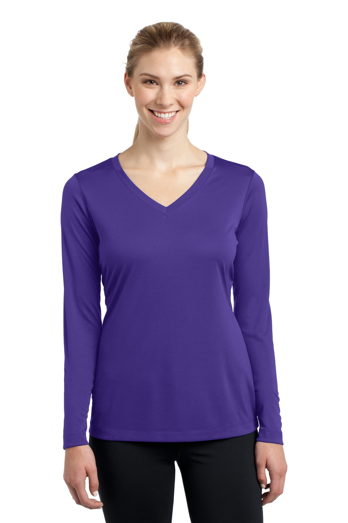 Sport Tek Adult Female Women Plain Long Sleeves T-Shirt Purple 2X 