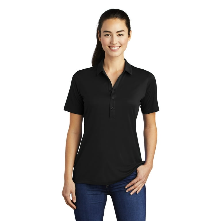 Sport Tek Adult Female Women Plain Short Sleeves Polo Black X Large