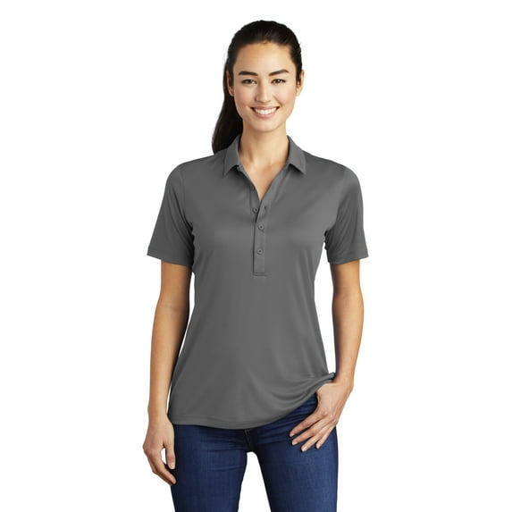 Sport Tek Adult Female Women Plain Short Sleeves Polo Dark Smoke Gry Large