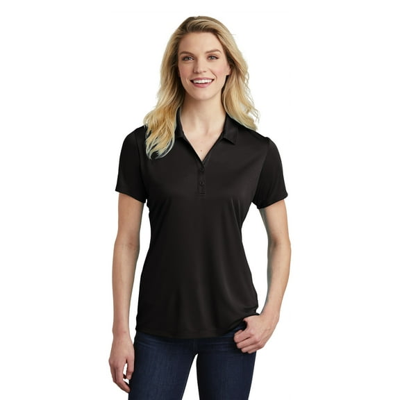Sport Tek Adult Female Women V-Neck Plain Short Sleeves Polo Black Large