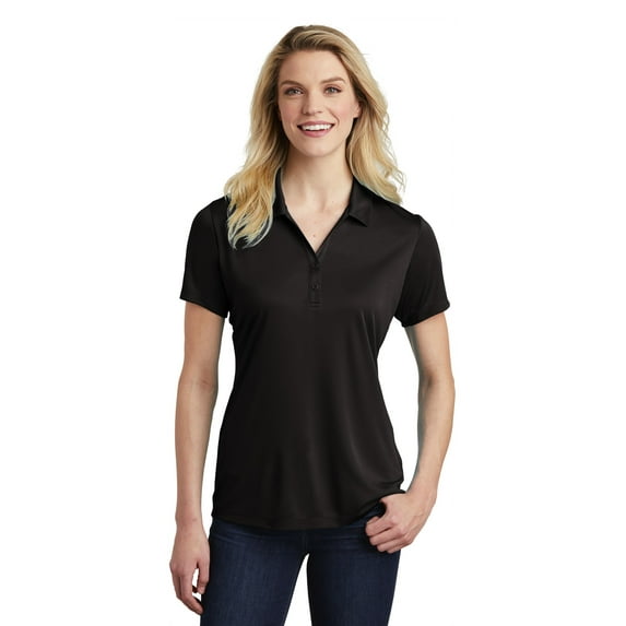 Sport Tek Adult Female Women V-Neck Plain Short Sleeves Polo Black Small