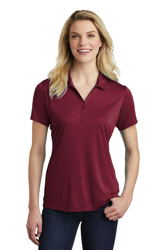 Sport Tek Adult Female Women V-Neck Plain Short Sleeves Polo Maroon Large