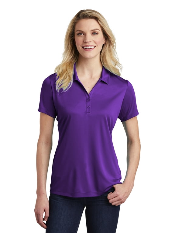 Sport Tek Adult Female Women V-Neck Plain Short Sleeves Polo Purple Large