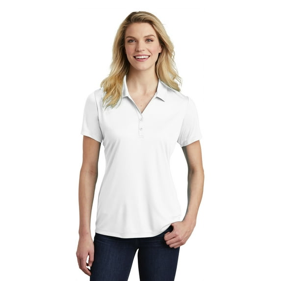Sport Tek Adult Female Women V-Neck Plain Short Sleeves Polo White 4X-Large