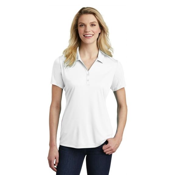 Sport Tek Adult Female Women V-Neck Plain Short Sleeves Polo White Small