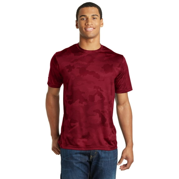 Sport Tek Adult Male Men CamoHex Short Sleeves T-Shirt Deep Red 4X-Large