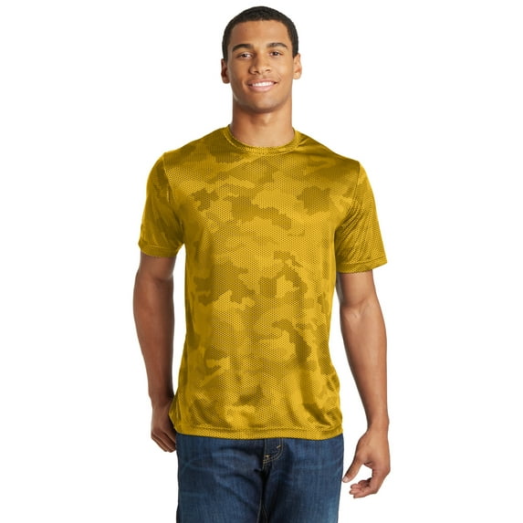 Sport Tek Adult Male Men CamoHex Short Sleeves T-Shirt Gold Medium