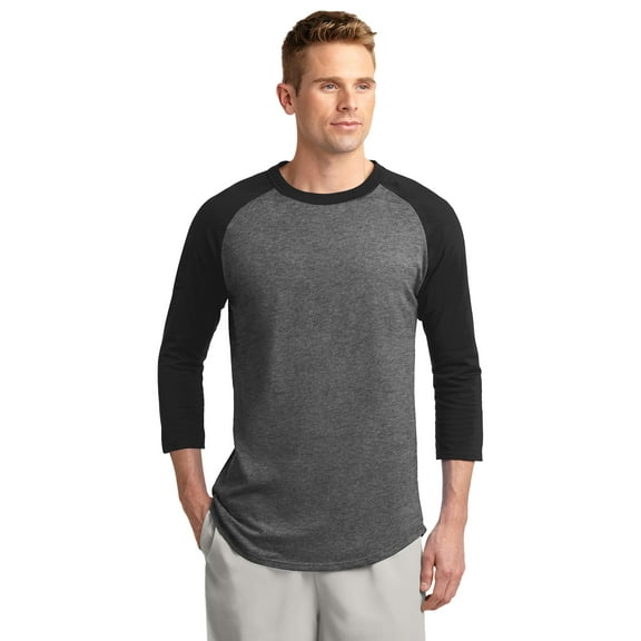 Sport Tek Adult Male Men Colorblock 3/4-Sleeve Jersey Dark He Gry/Bk Small
