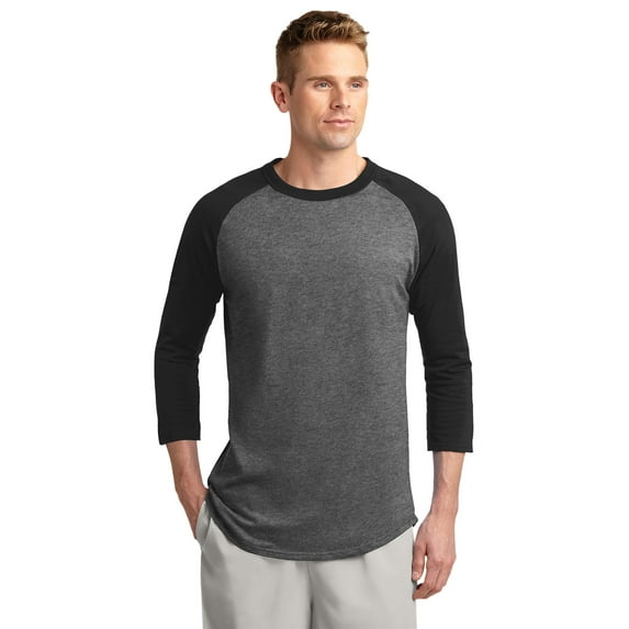 Sport Tek Adult Male Men Colorblock 3/4-Sleeve Jersey Dark He Gry/Bk Small