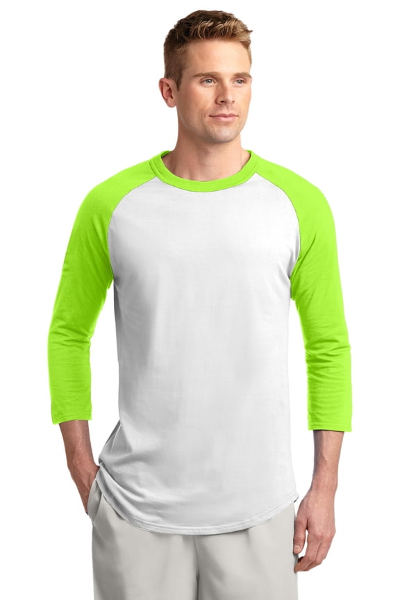 Sport Tek Adult Male Men Colorblock 3/4-Sleeve Jersey White/Lime Shk X-Large