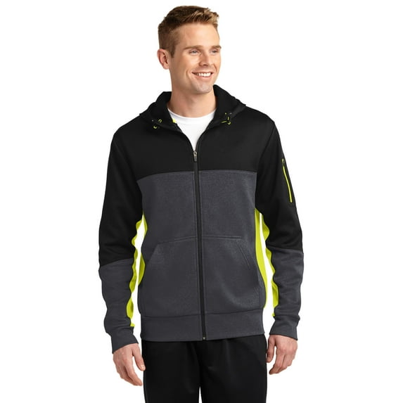 Sport Tek Adult Male Men Colorblock Long Sleeves Jacket Blk/Gph/Citron Medium