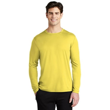 Sport Tek Adult Male Men Crew Neck Plain Long Sleeves T-Shirt Yellow Small