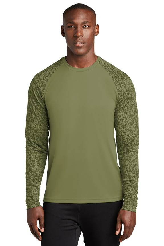Sport Tek Adult Male Men Digi Camo Long Sleeves T-Shirt Olive Drab Grn Medium