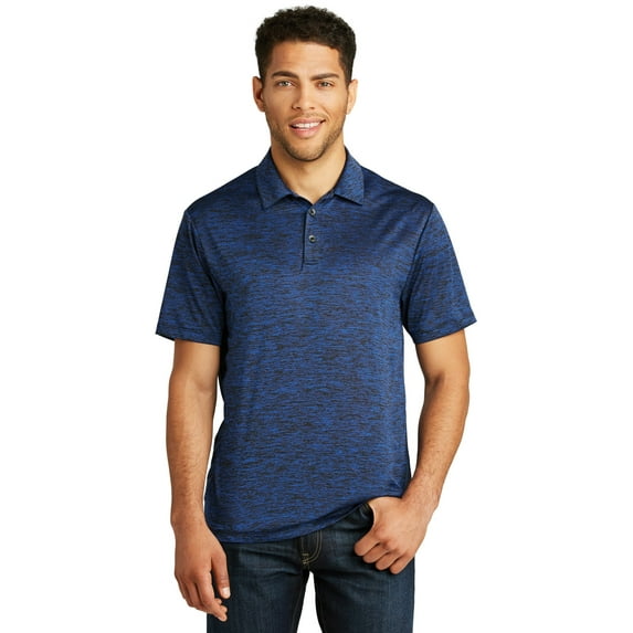 Sport Tek Adult Male Men Electric Heather Polo Dk Royal-Blk E 2X-Large